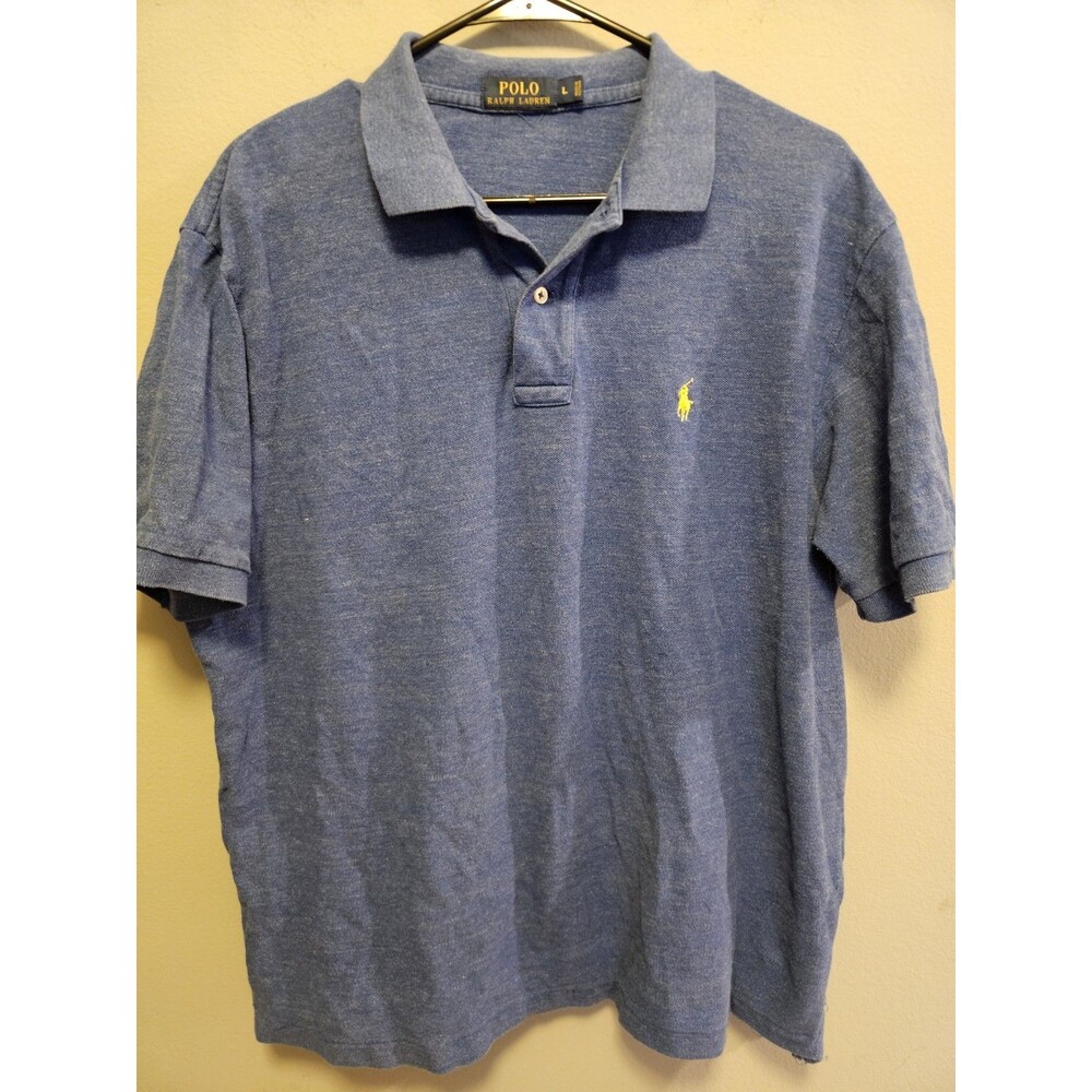 Polo Ralph Lauren Polo Shirt Men’s L Blue Heather Yellow Pony Short Sleeve